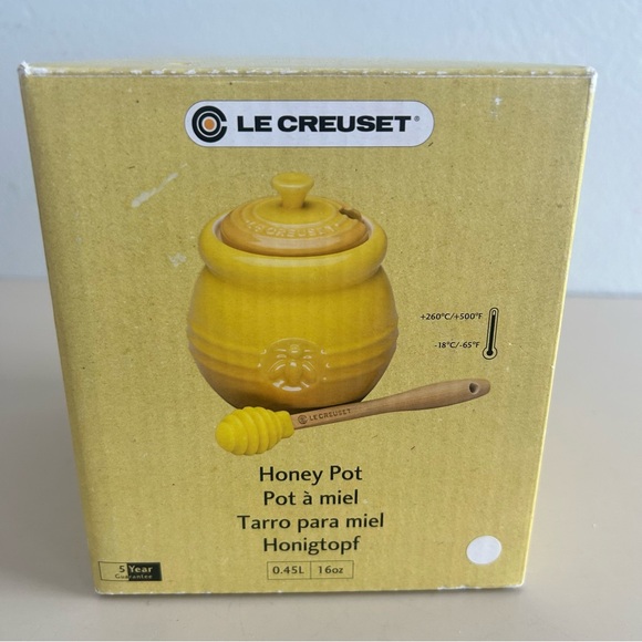 Le Creuset Honey Pot With Original Silicone Dipper White Ceramic - Picture 5 of 5